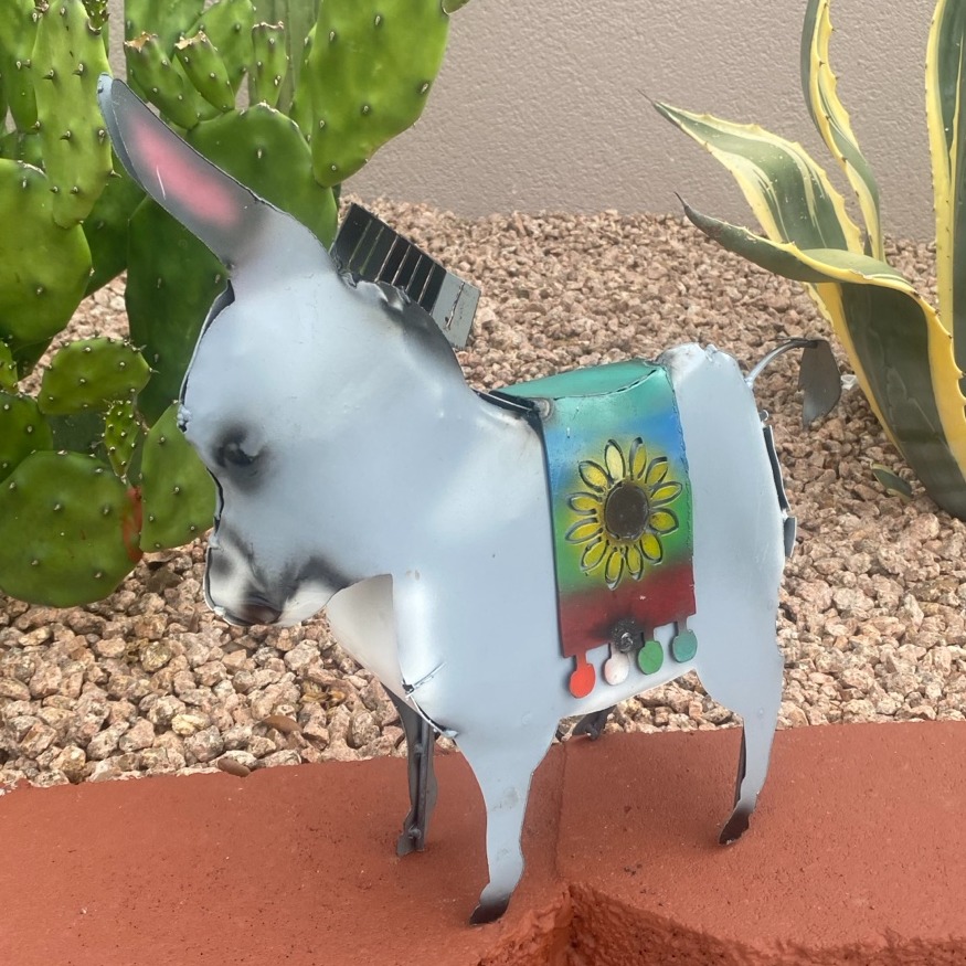 Metal Donkey with Flower Yard Art Garden Decor