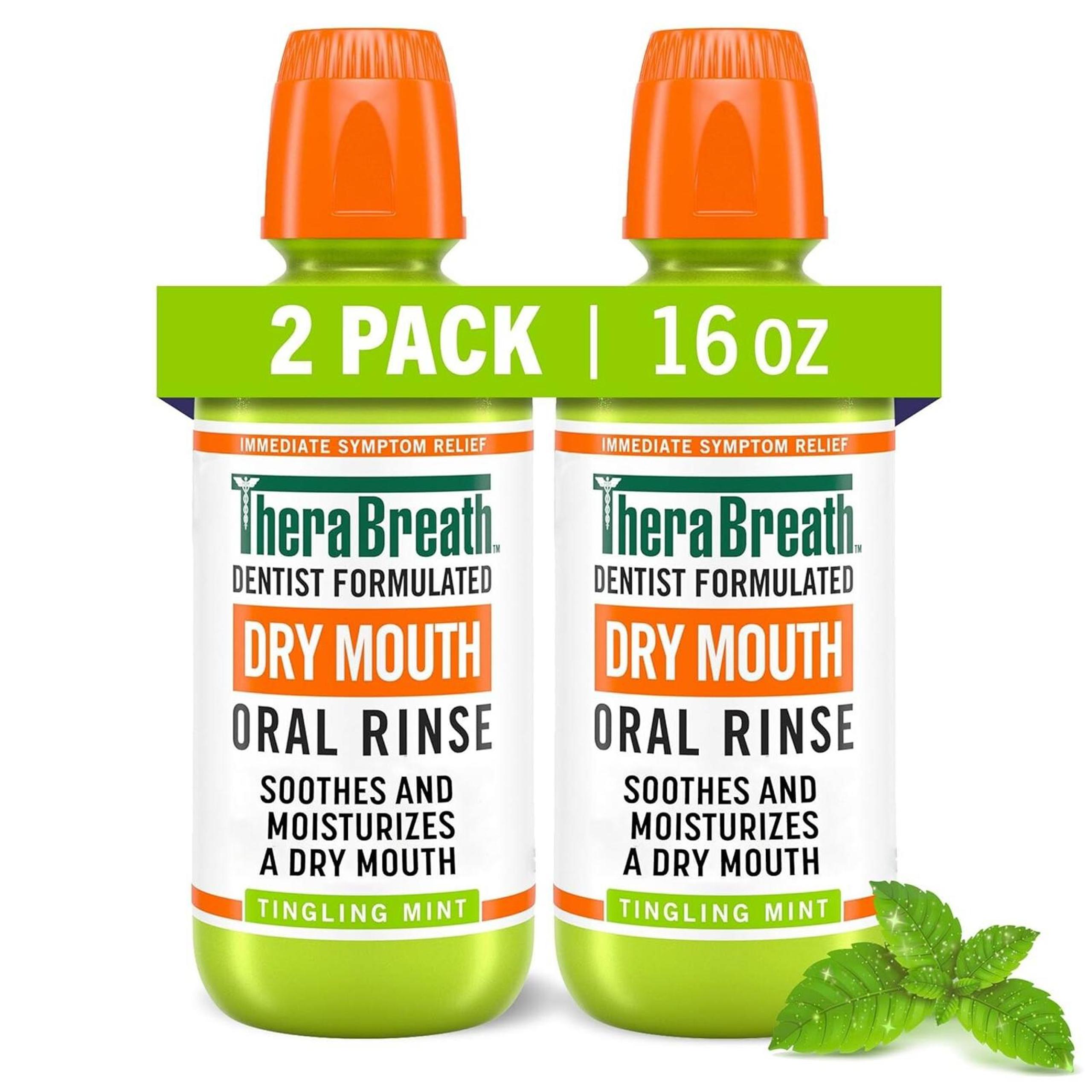 TheraBreath Dry Mouth Oral Rinse, Tingling Mint, Dentist Formulated 16oz (2 PK)