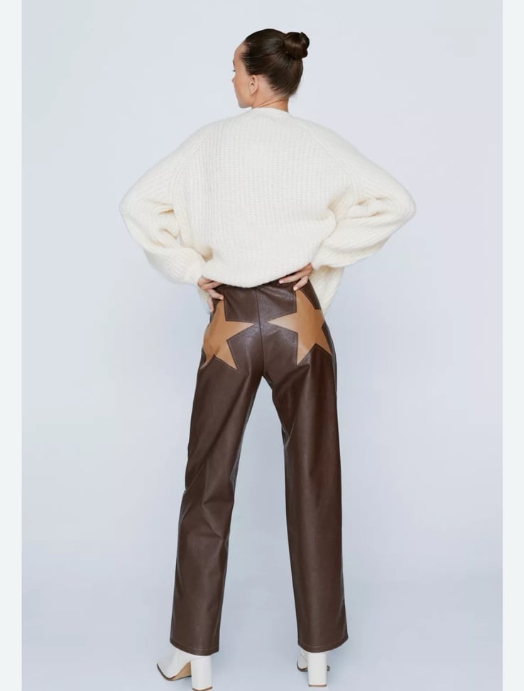 Nasty Gal Women’s 6 Brown Faux Leather Star Motif Tapered Pants