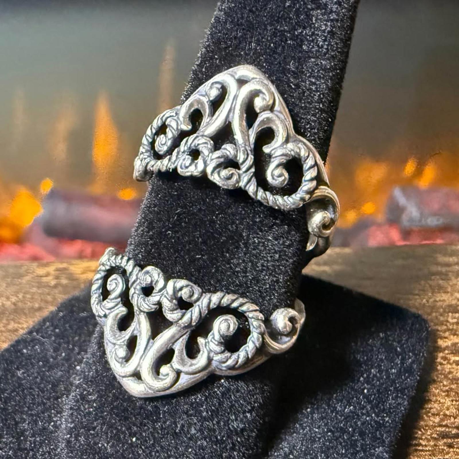 Sterling Silver Carolyn Pollack Signed American West Filigree Size 6 Guard Ring