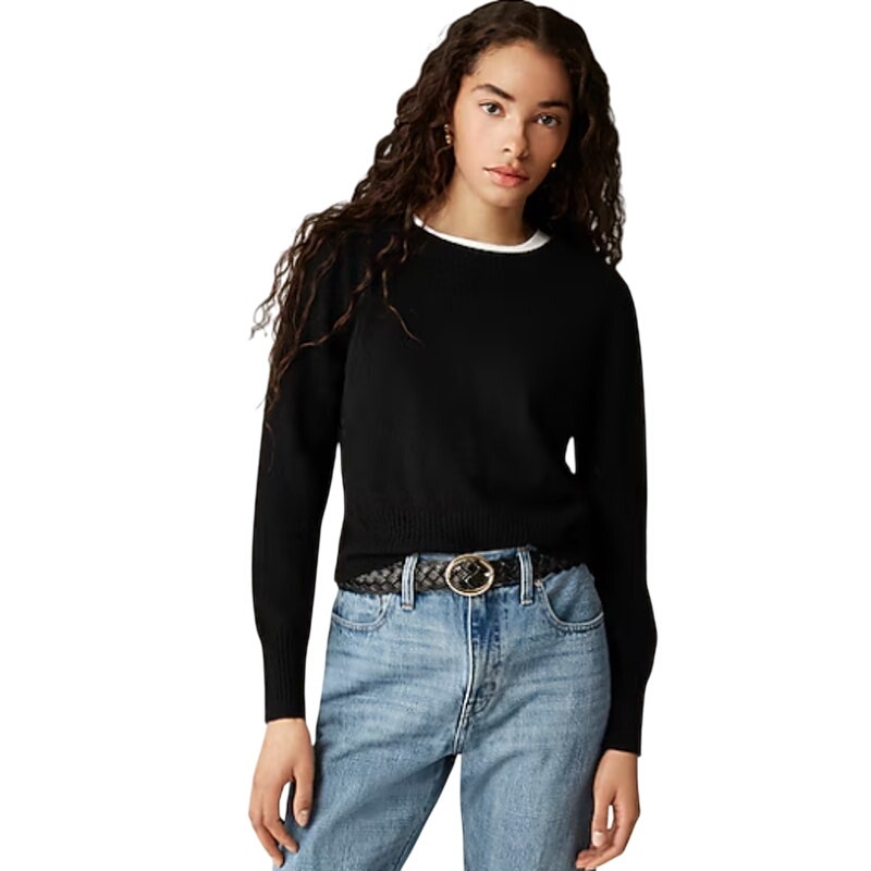 J. Crew Cashmere shrunken crewneck sweater Black XXS NWT