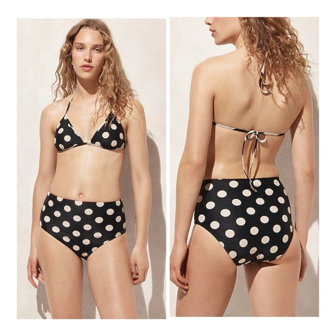 NEW J. Crew Women's Hallie Reversible Bikini Bottom In Dot-Stripe Retro Print M