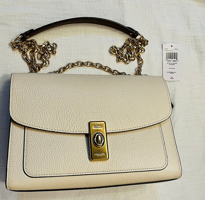 COACH Lane Color Block Shoulder Bag Chalk with Gold Chain & Hardware C8594