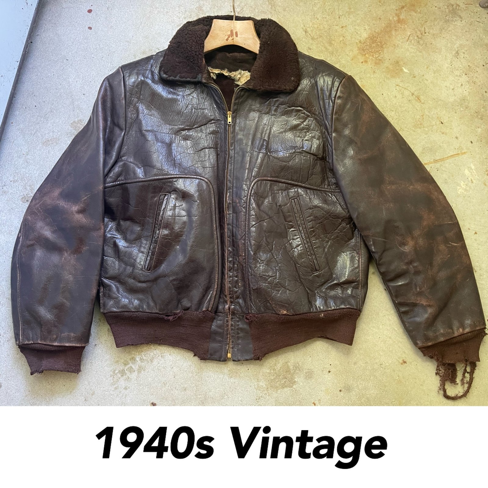 40s 50s Vintage Leather Jacket Moto Biker Bomber Army Punk Distressed Faded L