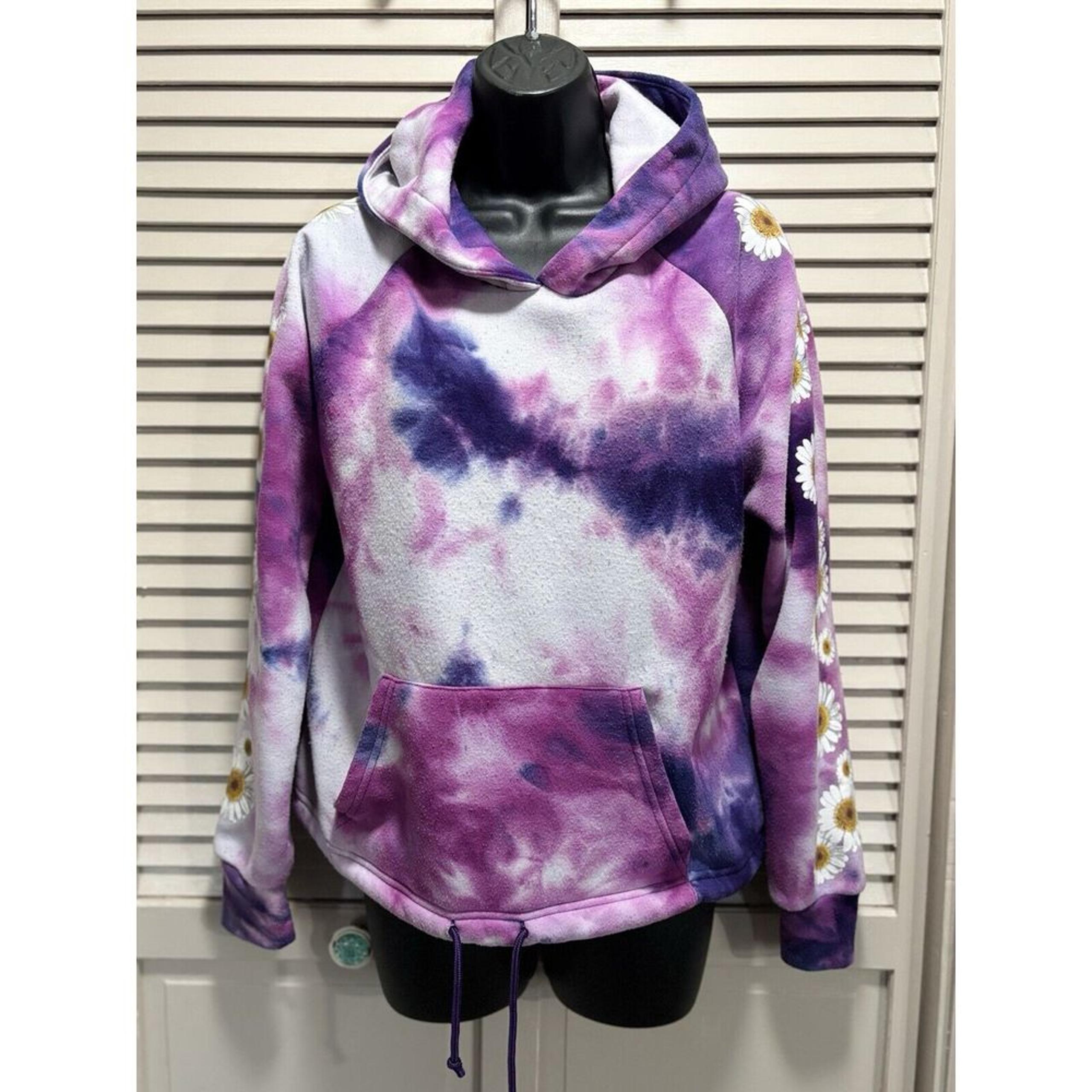 Rue21 Tie Dye Pink/Purple Hoodie Sweatshirt Size M Long Sleeve Sunflowers
