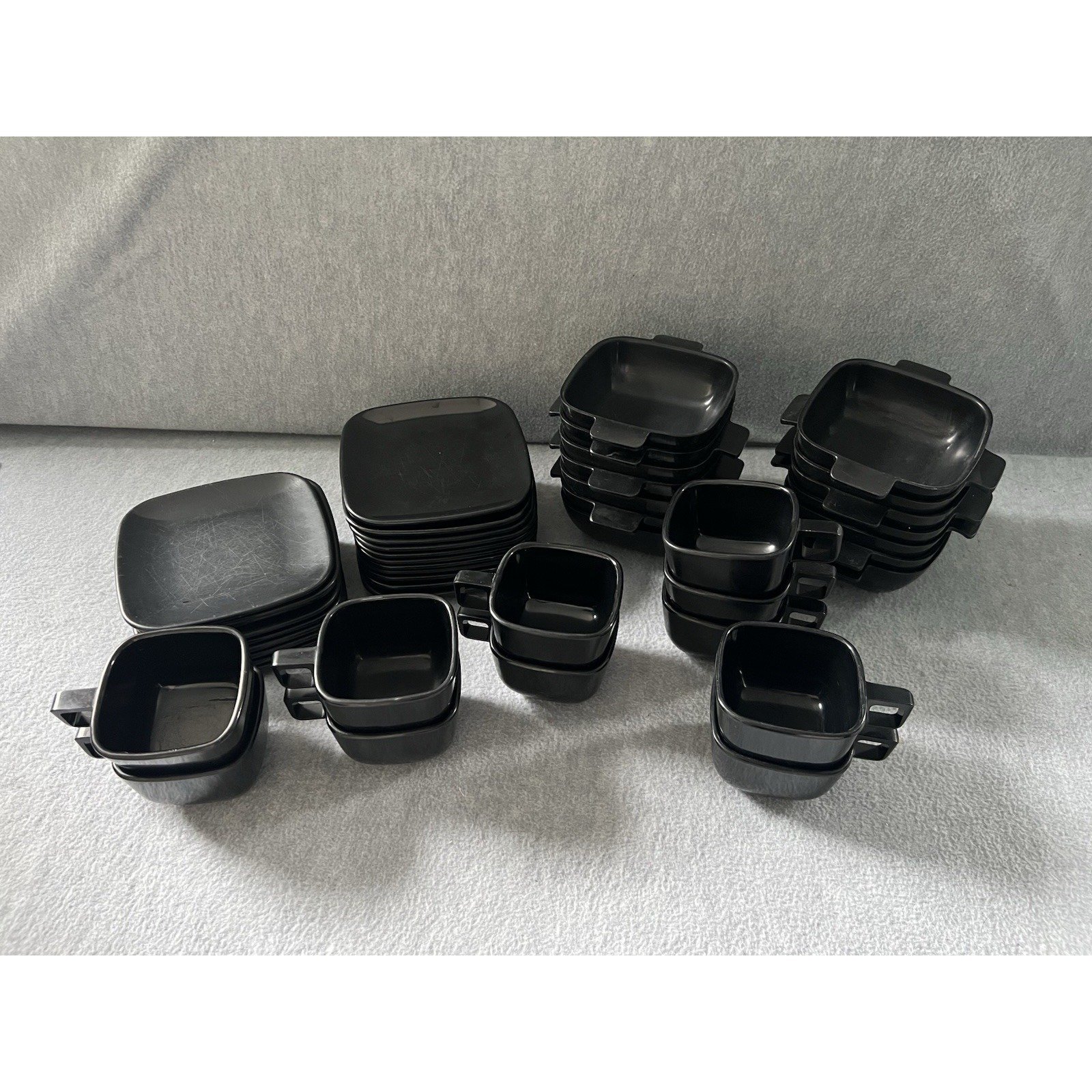 VTG Brookpark MCM Melamine 45 Pc Lot Ever Wear Bowl Plate Saucer Cups Black