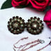 Vintage Unsigned Weiss Amber Aurora Borealis Crystal Rhinestone Dome Earrings