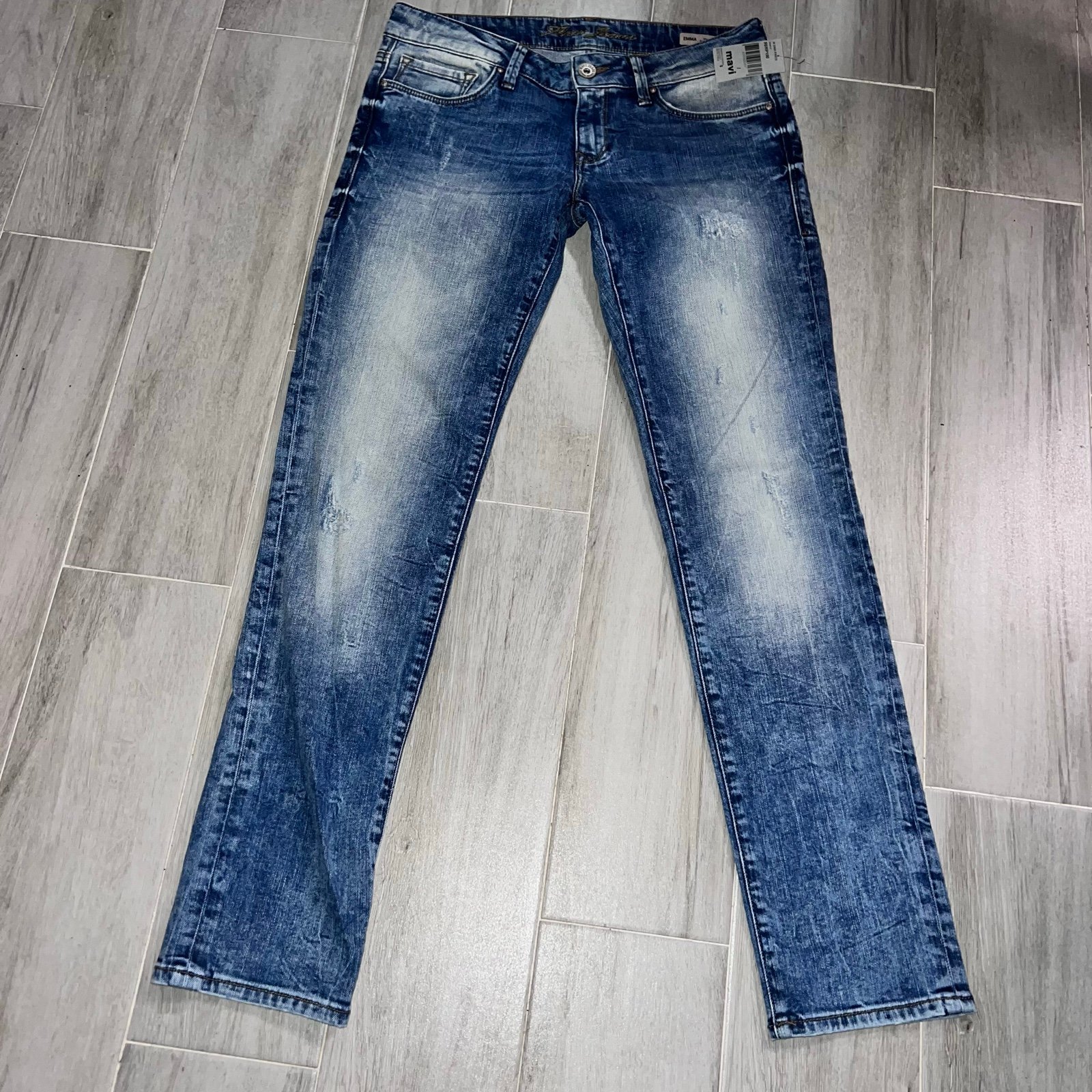 Mavi Jeans Light Wash Bleached Distressed Emma Slim Boyfriend Jeans