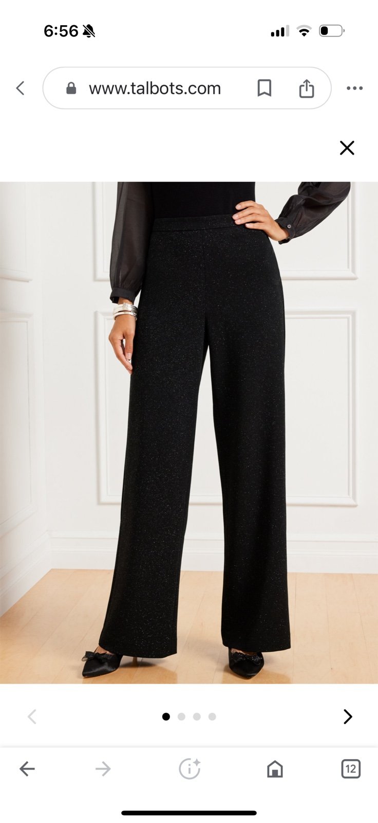 NEW TALBOTS Womens Black Sparkle Glitter Wide Leg Pants Size 10p Petite Holiday