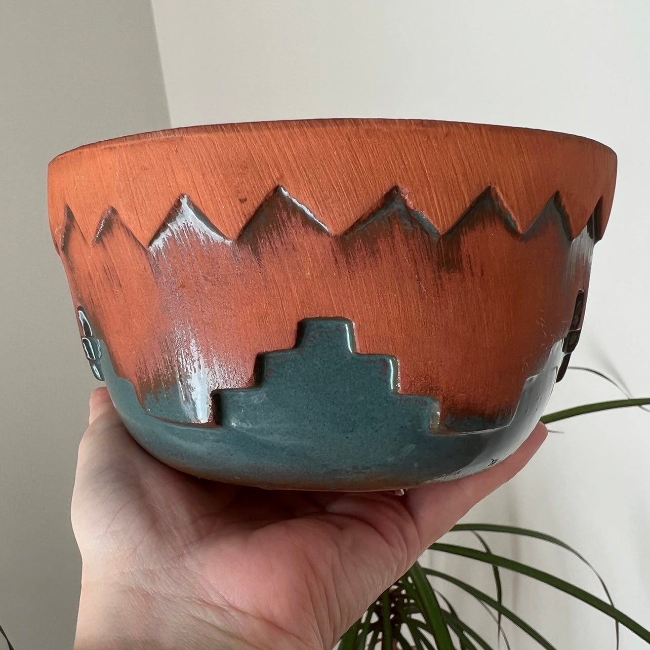 Made in USA TCC Handmade Ceramic Pottery Bowl Aztec