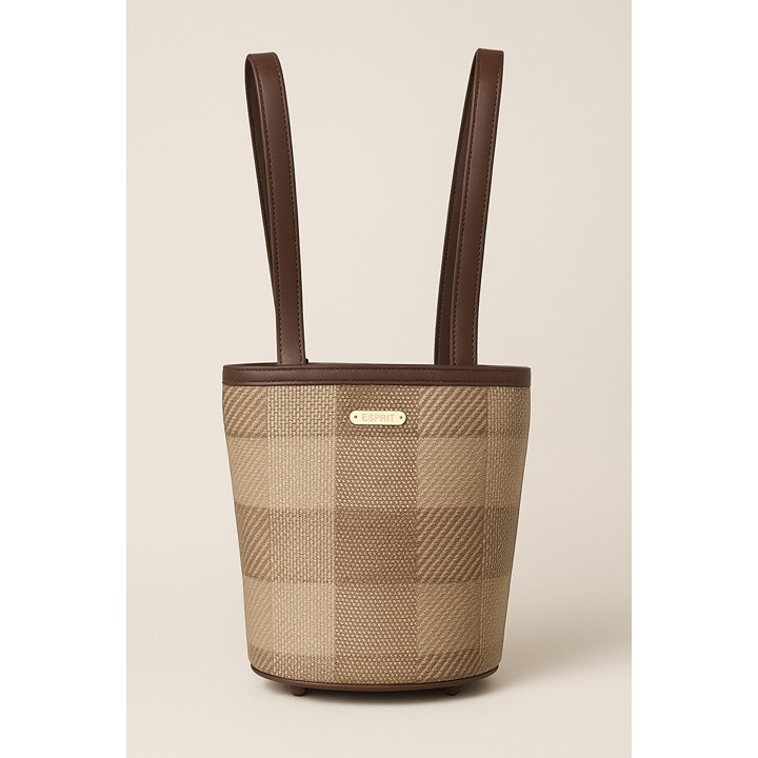 Esprit Convertible Plaid Woven Straw Backpack Bag With Faux Leather Straps