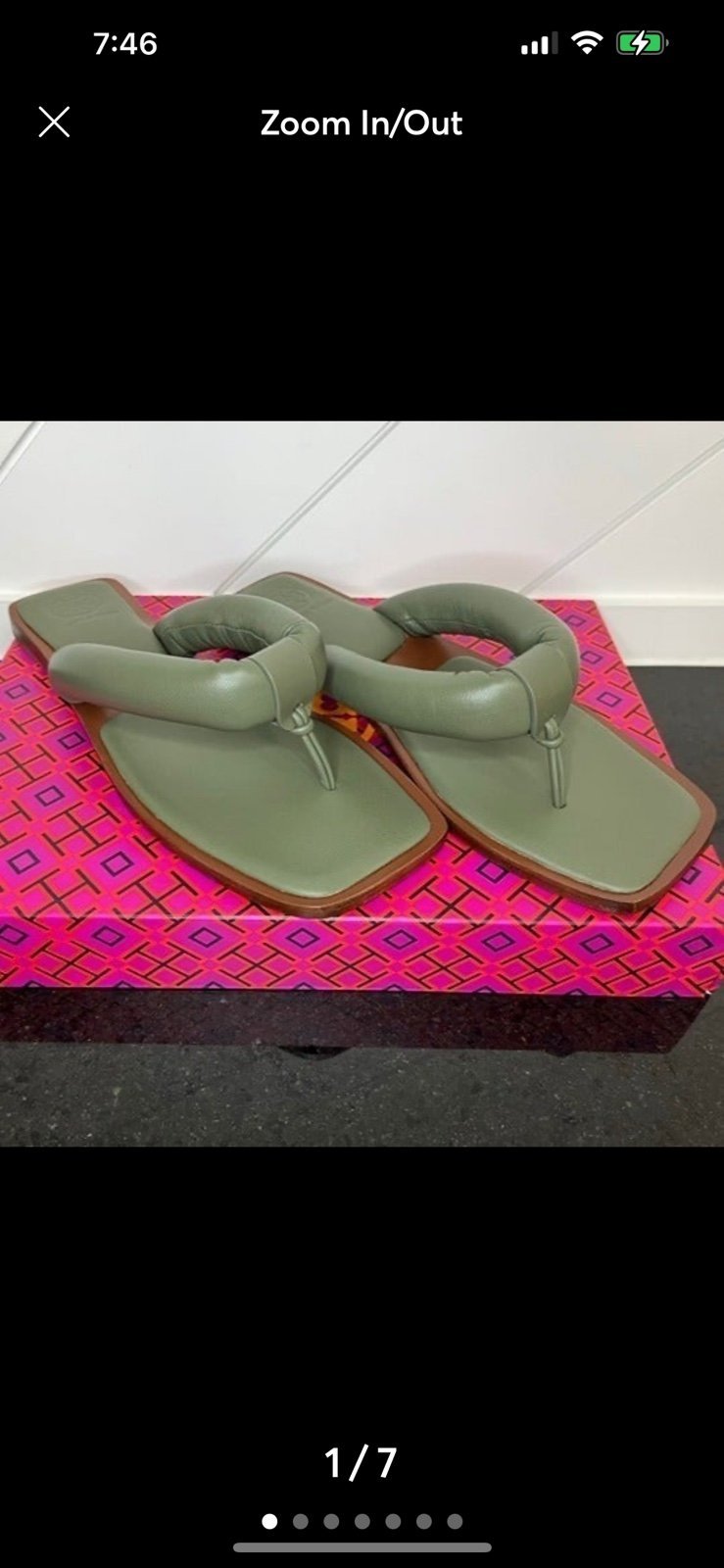 Size 10 -Tory Burch - Puffy Strap Thong Nevada Retro- Olive Green- Soft Leather