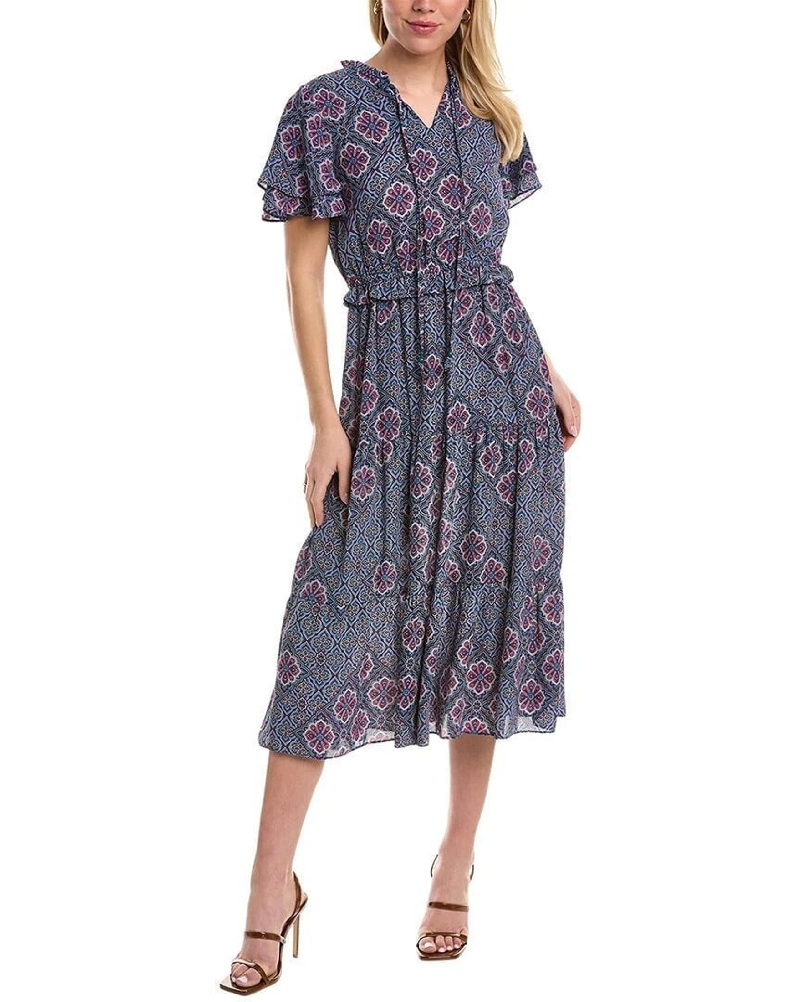 NANETTE LEPORE Womens Size 16 Purple Midi Chiffon Dress Flutter Sleeves NWT $148