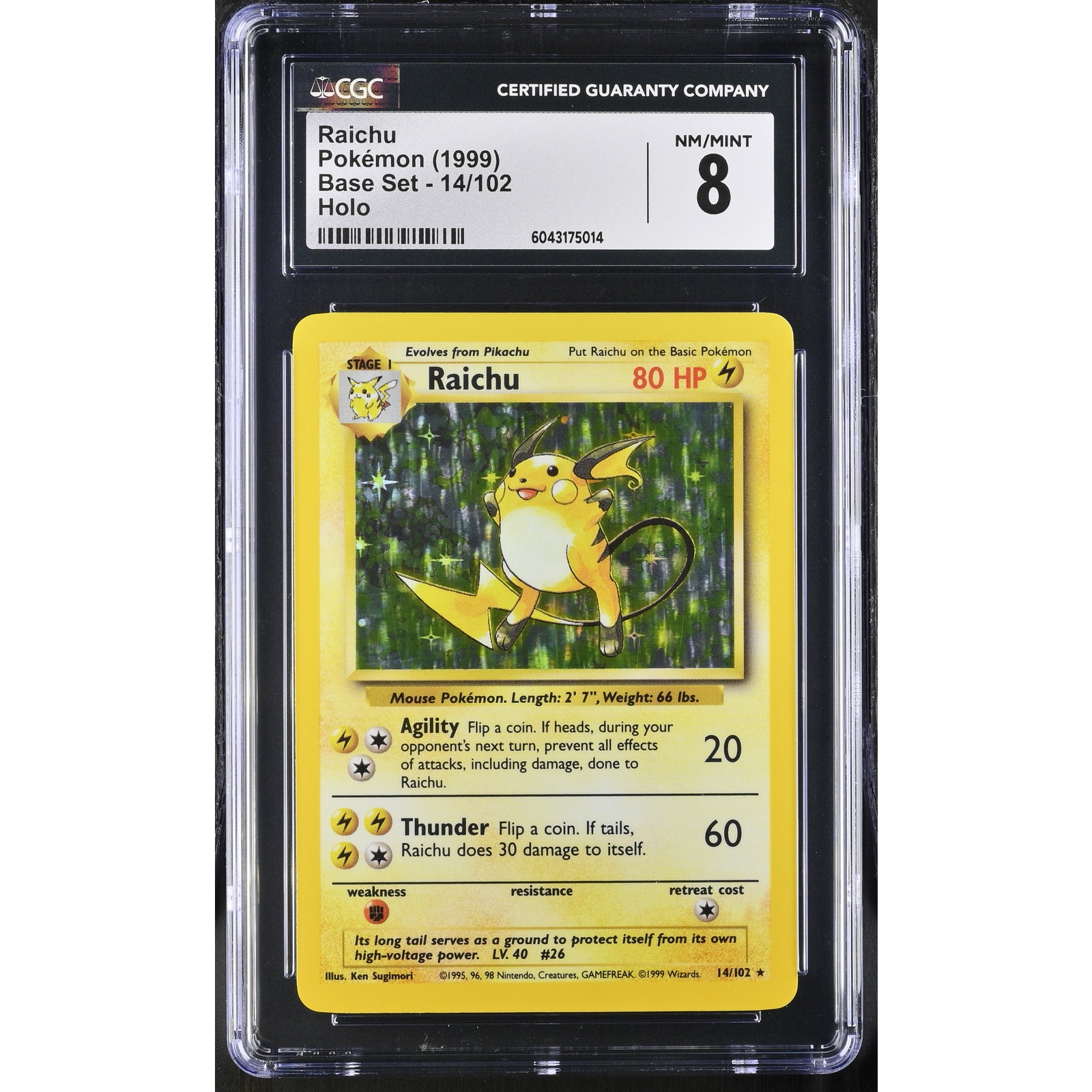 CGC 8 NM/MINT Raichu 14/102 Pokemon 1999 Unlimited Base Set Holo (PSA/BGS)