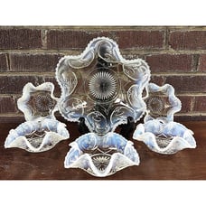 Antique Northwood & Dugan EAPG Opalescent Jeweled Heart Master Berry Set C.1905