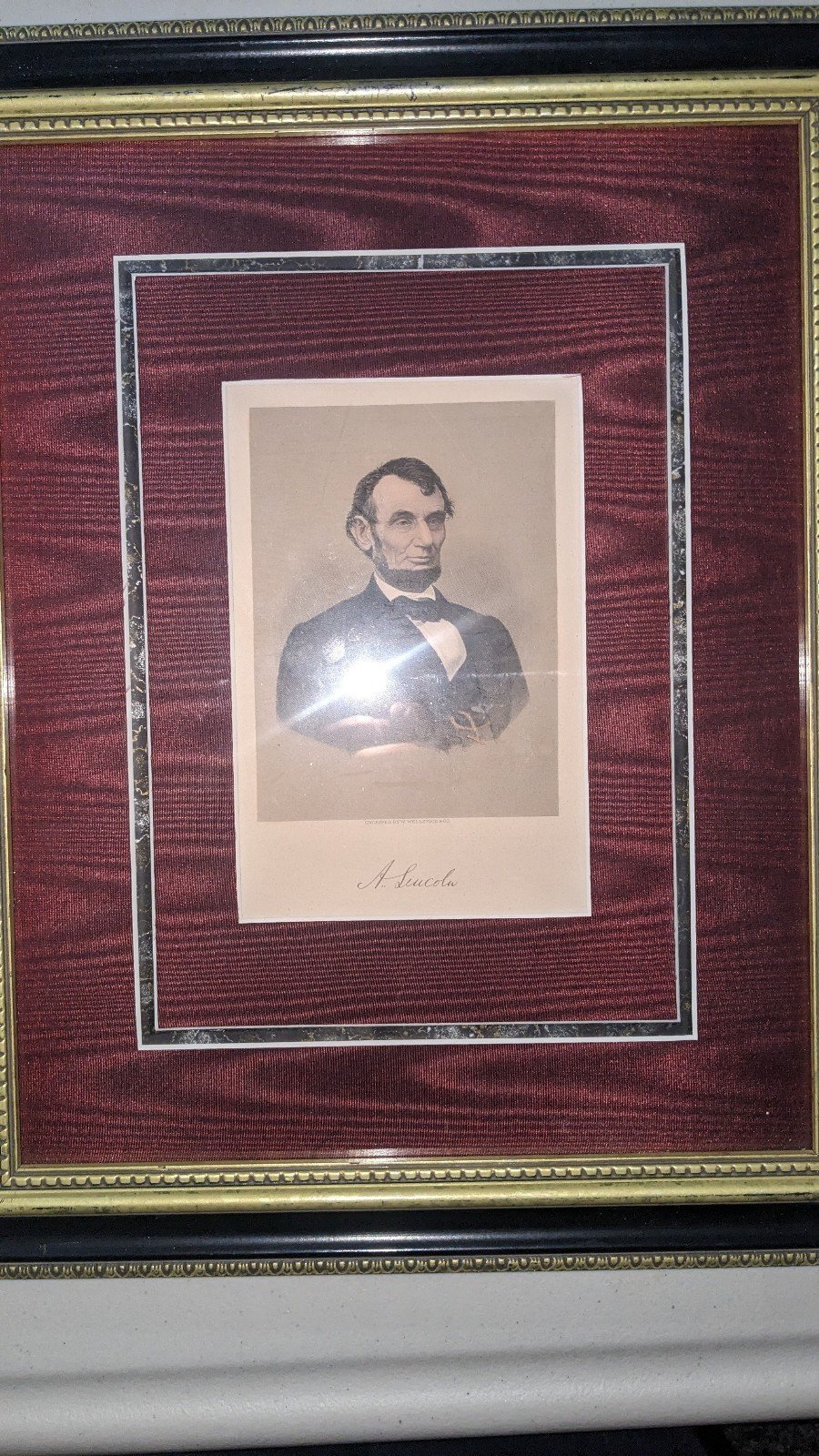 Rare Hand Colored Engraving of President Abraham Lincoln W/ Appraisal Certif.