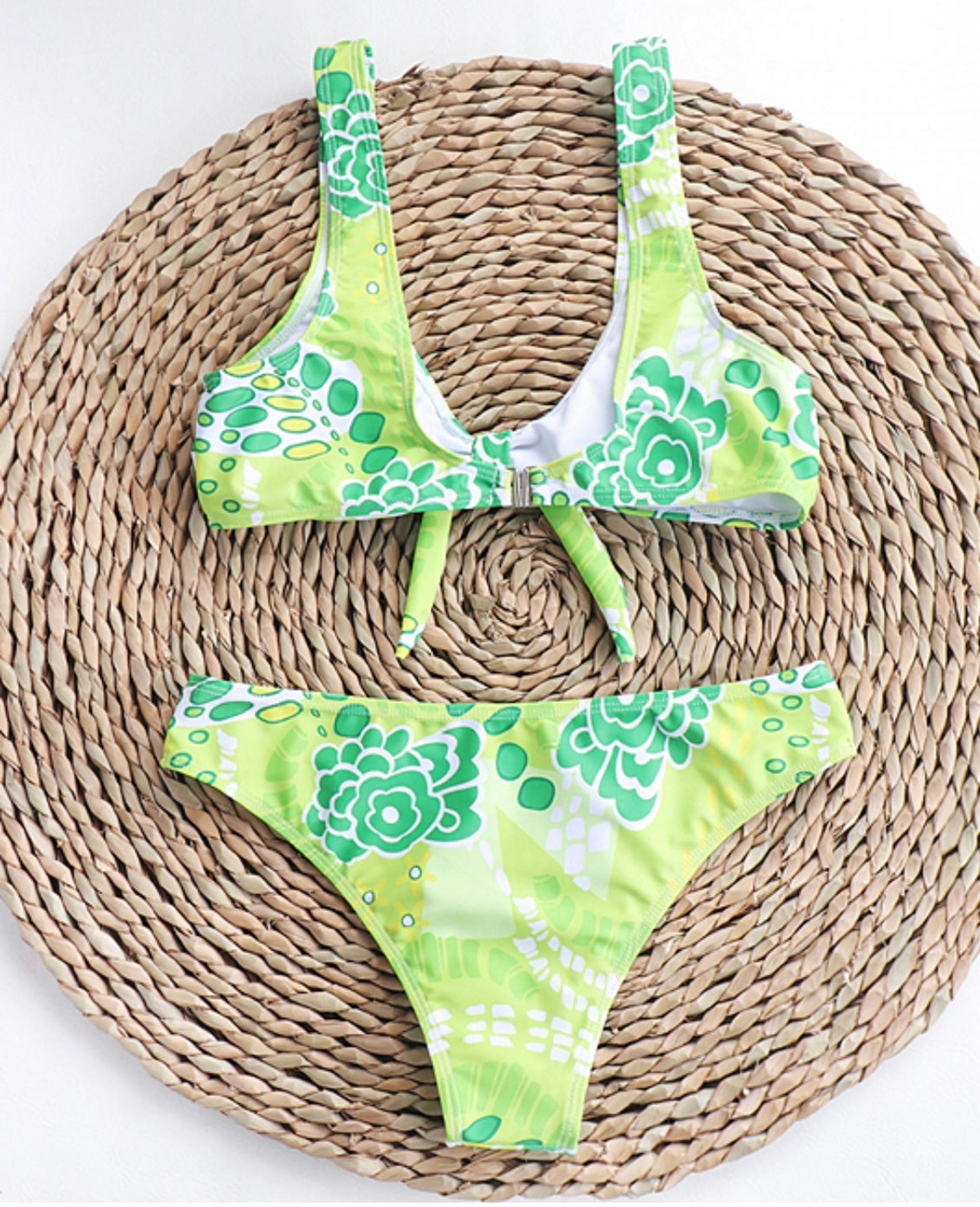 Women's Floral Knotted V-Neck Bikini Top snd Bottoms