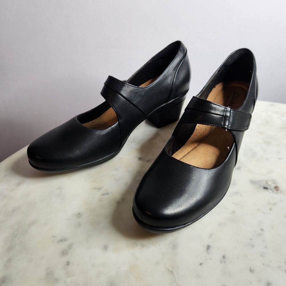 Clarks Black Womens Emslie Lulin MaryJane BlockHeels 11M US - 8.5 UK 42.5 EU GUC