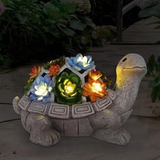 Solar Garden Outdoor Turtle Statues with Succulent 7 LED Lights