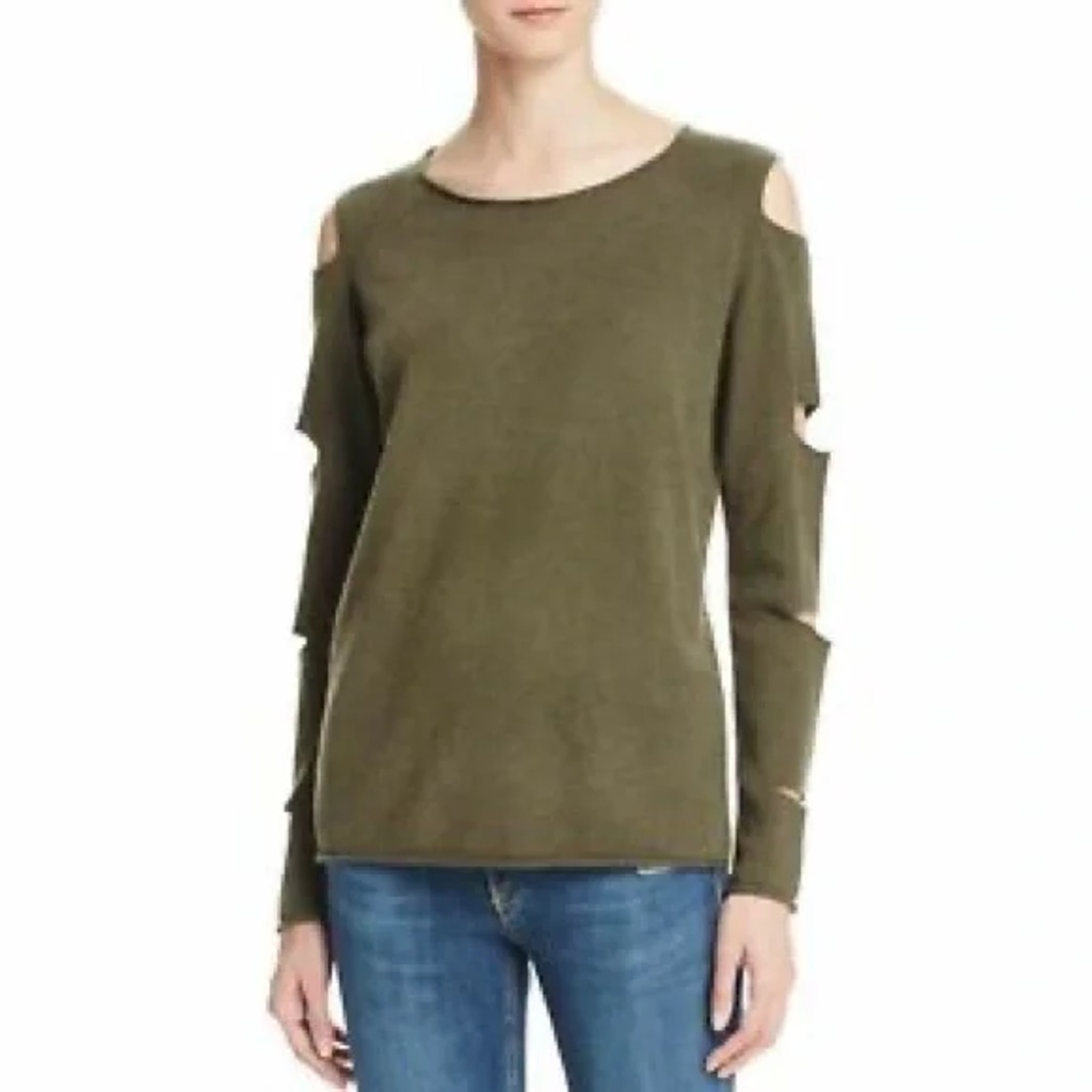 Aqua Cashmere Sweater Womens Large Green Cut Out Sleeves Pullover Grunge Casual