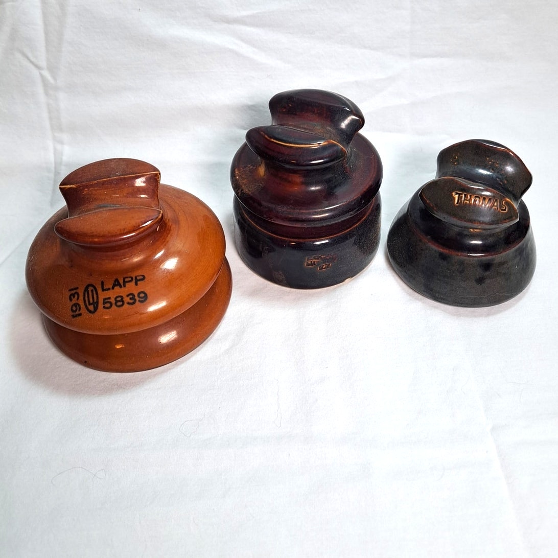Vintage Porcelain Electric Line Insulators Brown Lot of 3
