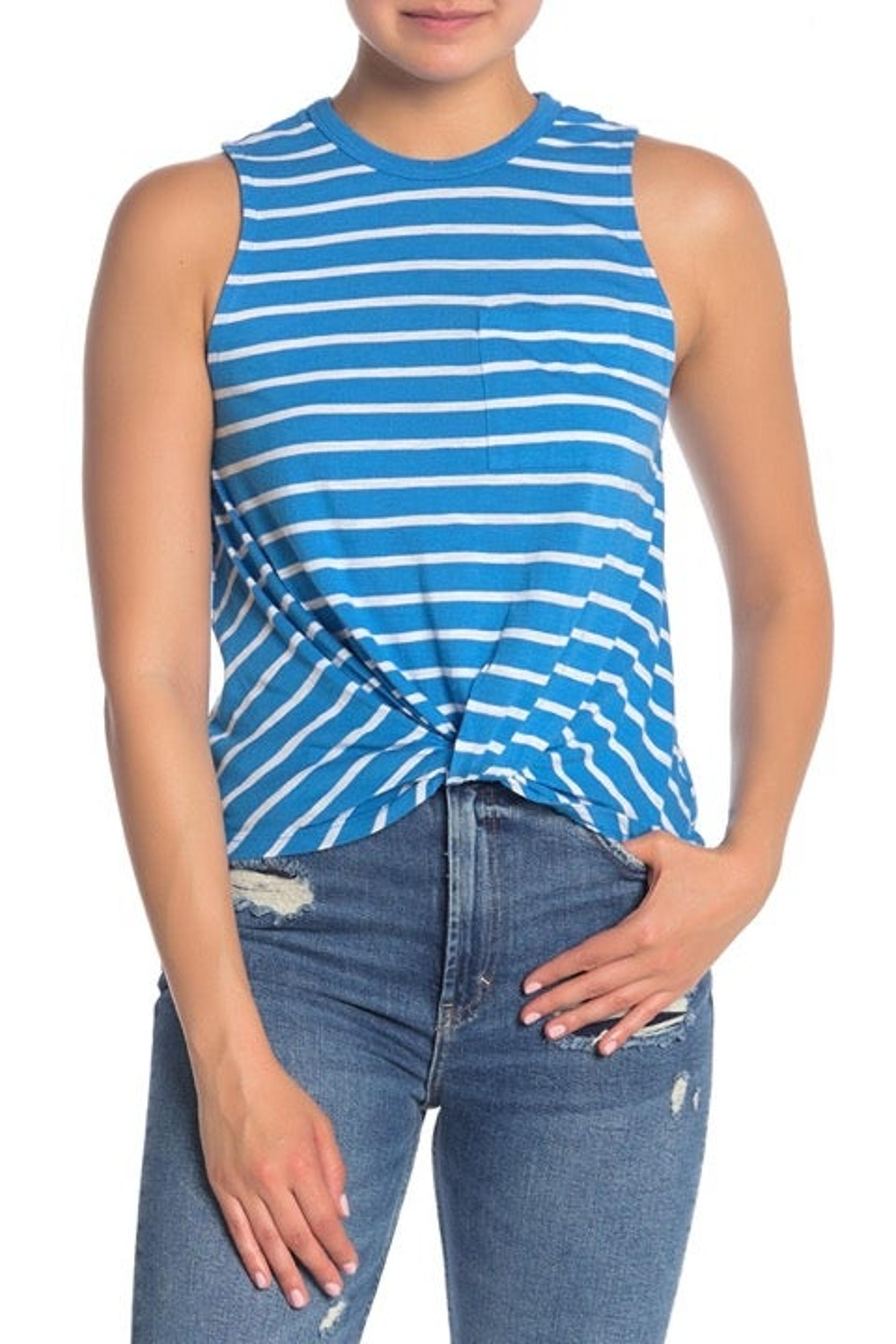 Abound twist front pocket tank top Size Small Blue White Striped NWOT