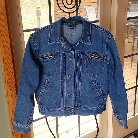 Lauren Jeans Co. Blue Denim Metal Buttons Zipper Pockets Sz S Jean Jacket