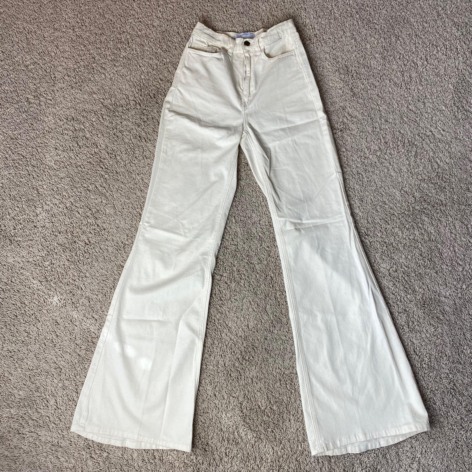 American Apparel High Waisted Wide Leg Flare Jeans, Cream, 25, NWOT