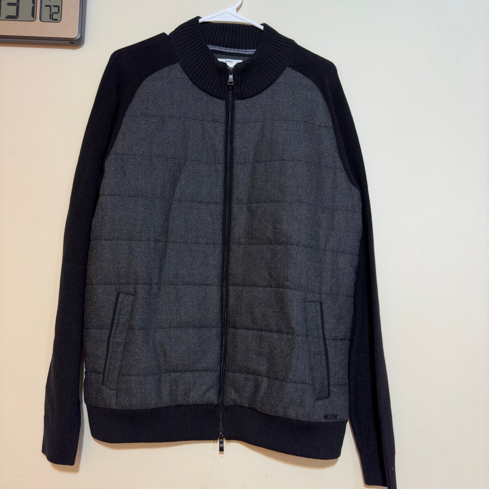 Brax Men's Joris Wool Blend Full Zip Jacket-Charcoal-(LARGE