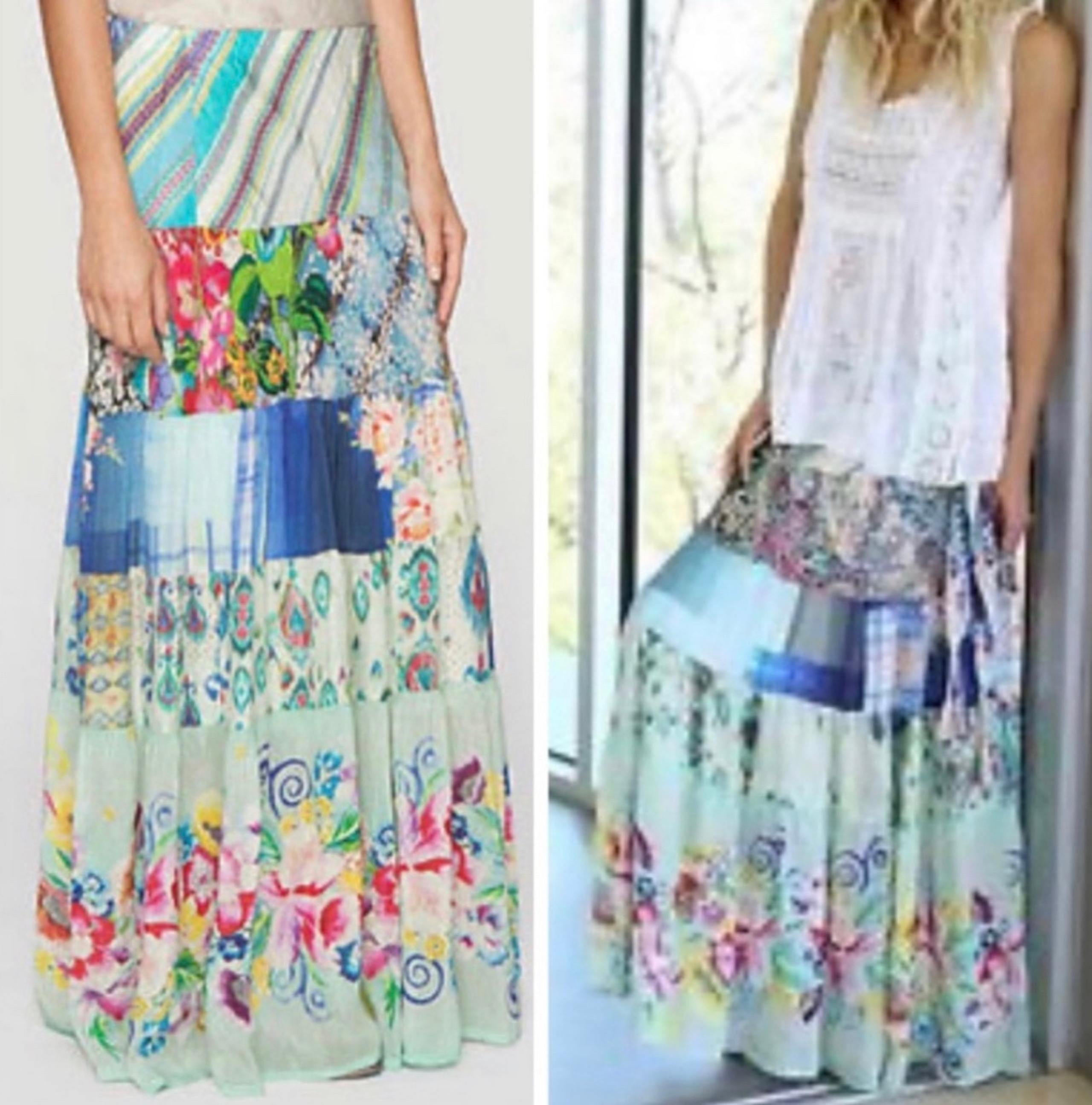 Johnny Was Sundance Mercardo Silk Patchwork Maxi Skirt Like New 1X