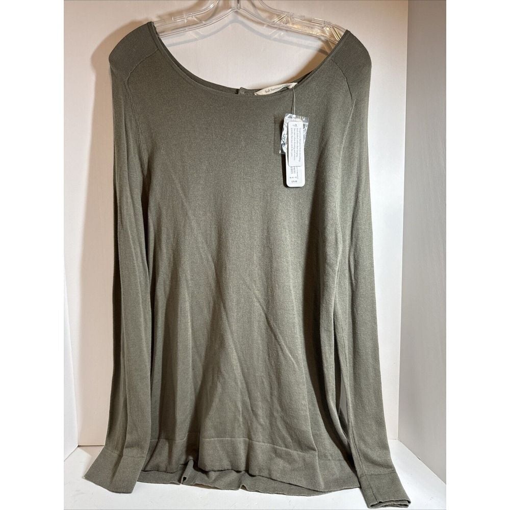 Soft Surroundings Button Back Sweater Long Sleeve Olive Green Size M (10-12)
