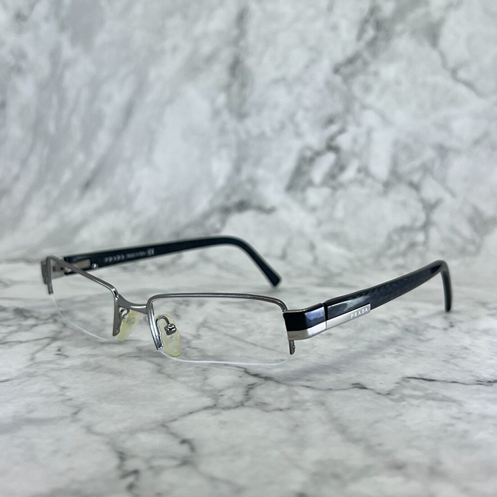 Prada VPR 60H 7BN-1O1 Eyeglasses Frames Black Silver half rim 51-18-135