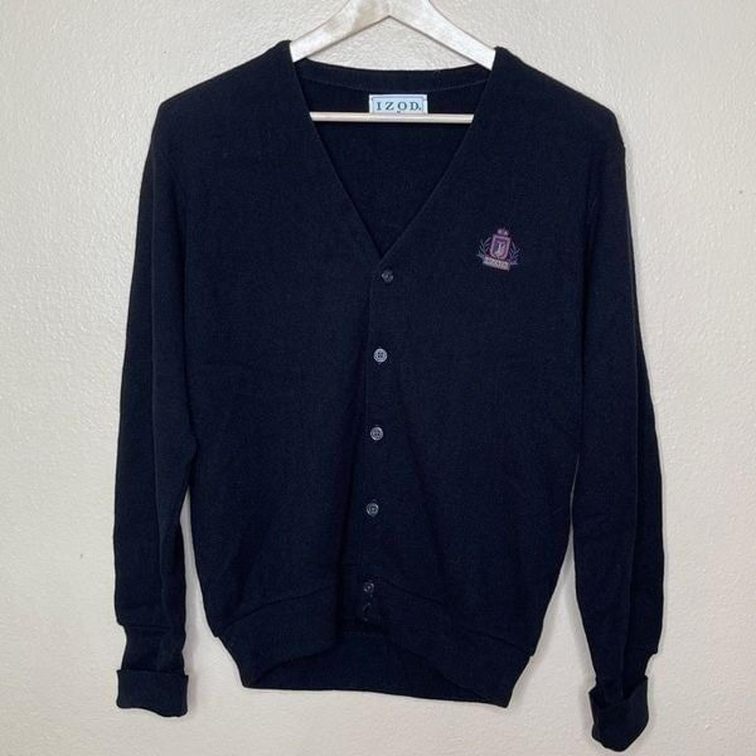 Vintage IZOD Navy Blue Cardigan Button Down Sweater  Men's Sz M Made In USA