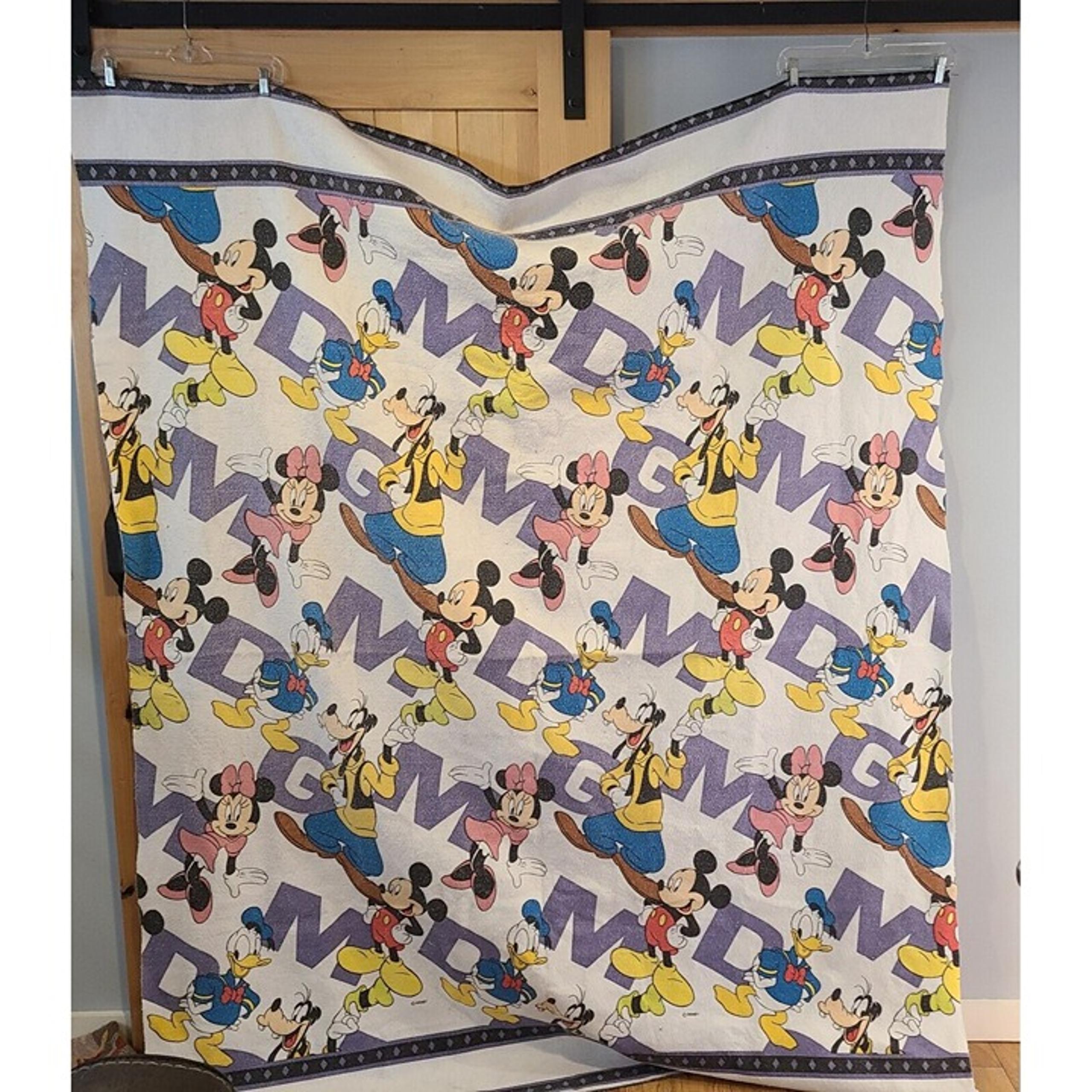 Vtg Walt Disney Productions Purple Fleece Blanket MDG MICKEY Donald Goofy Twin
