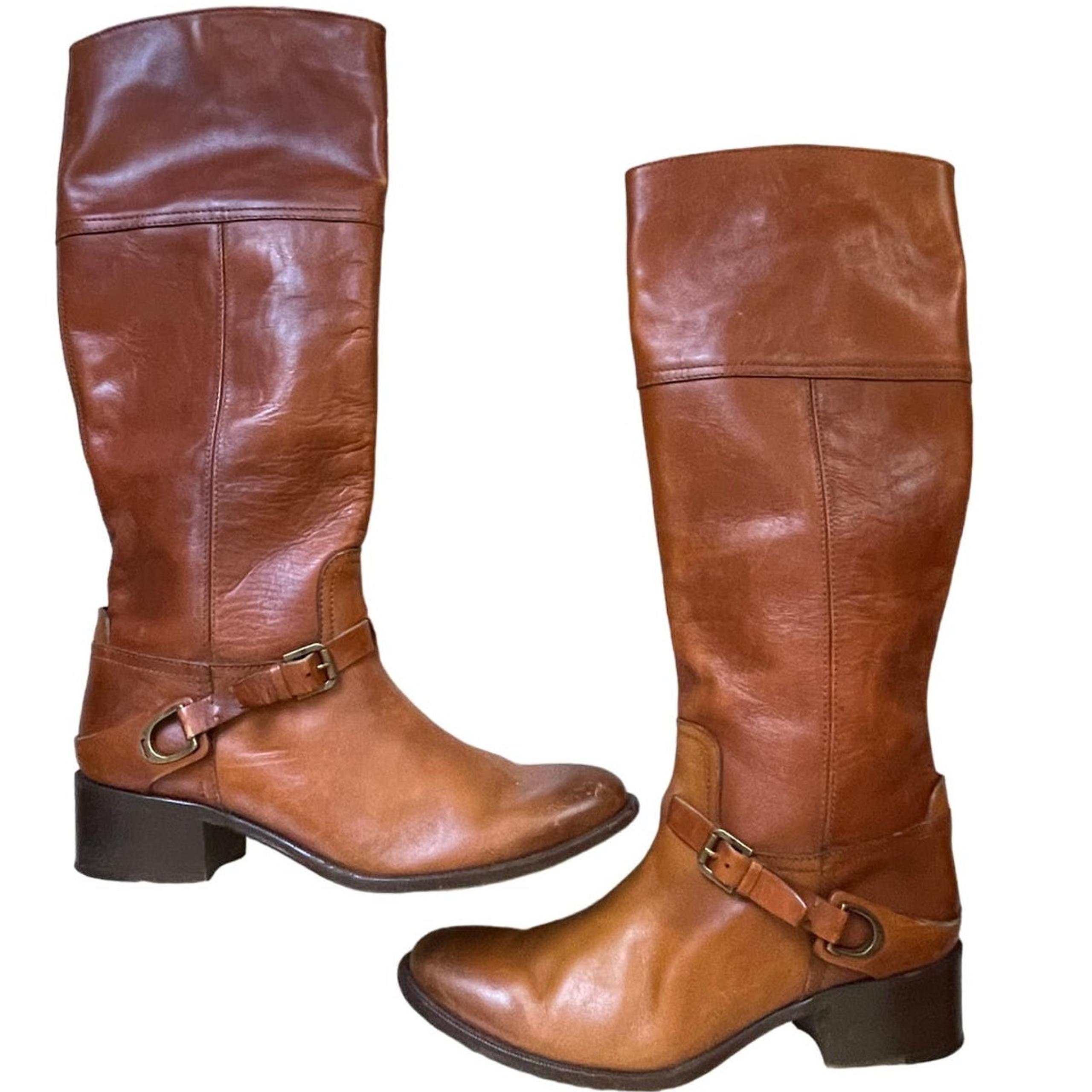 RALPH LAUREN COLLECTION cognac 100% leather western mid calf boots