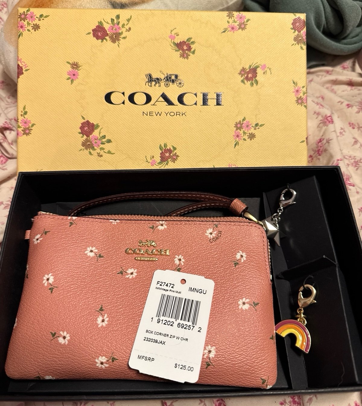 Coach Corner Zip Wristlet With Floral Print