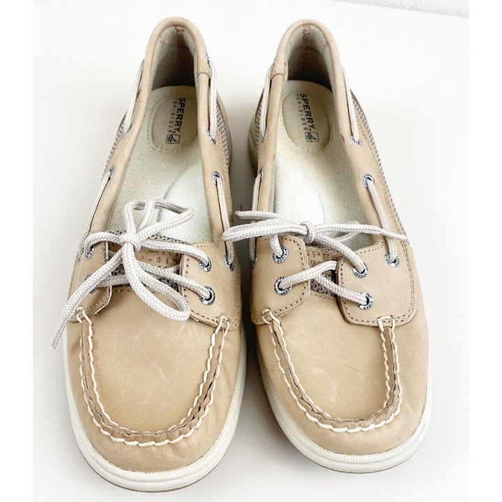 Sperry Top-Sider Leather Laguna Boat Shoes Womens Sz 8 Tan W/Textile 9773581 GUC