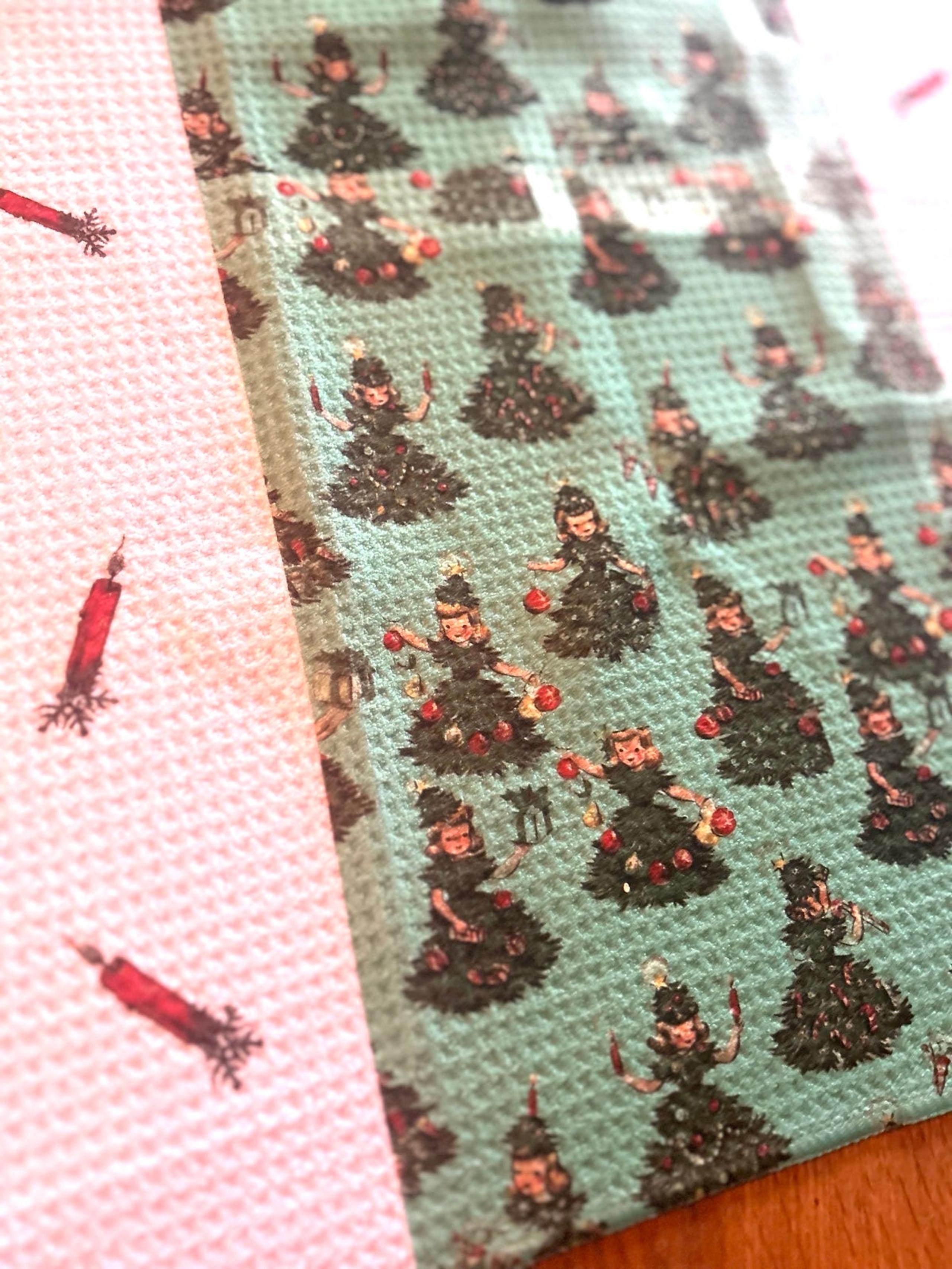 Vintage Mcm look Christmas kitschy tea towel