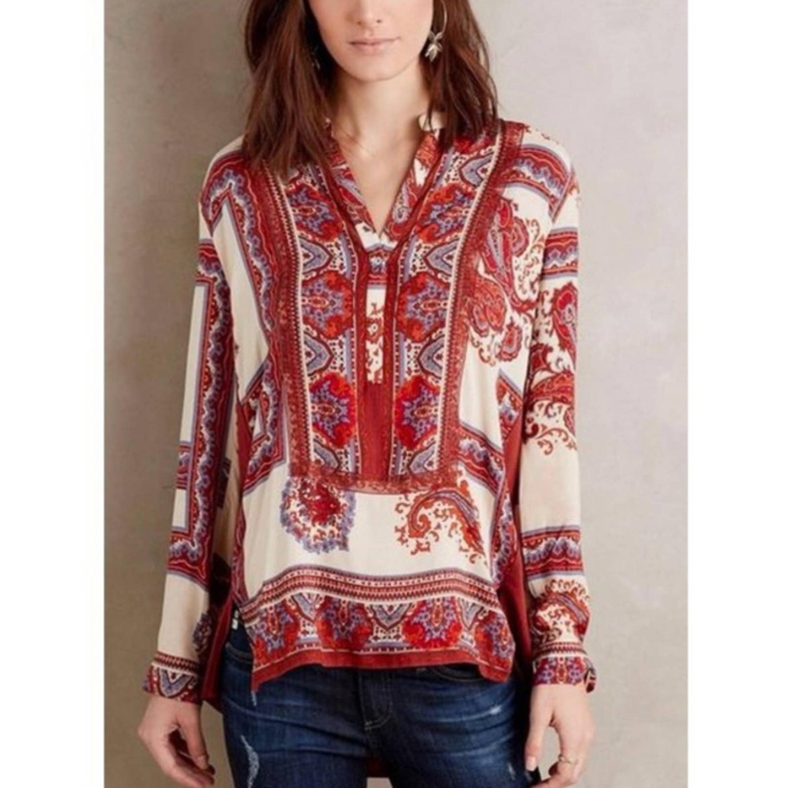 Tiny Anthropologie Boho Paisley Print Nahara Tunic Top Blouse Sz XS