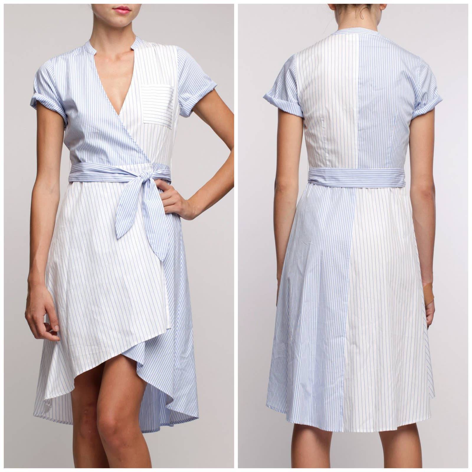 Line + Dot Fidel blue stripe wrap dress