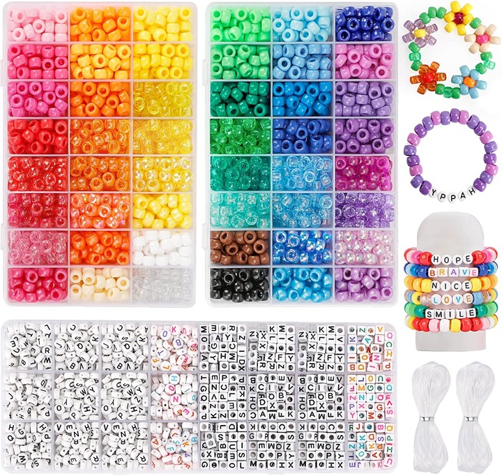 3960PCS Pony Beads Bracelet Kit 48 Colors & Letter Beads with Elastic Thread