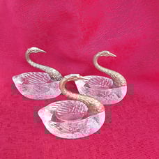 Set of Three Silver plated Glass Swans Salt Cellar