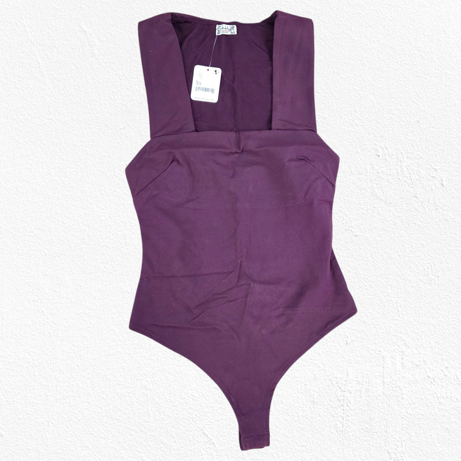 Free People Purple Square Neck Racerback Shes So Sleek Thong Bodysuit Size XS