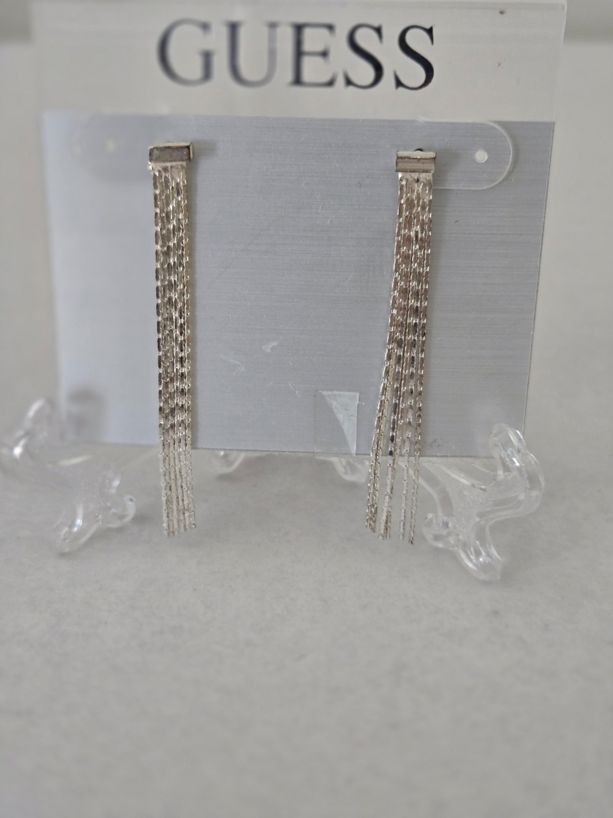 VTG NOS Guess Silver Bar Thin Strand Dangle Fringe Earrings