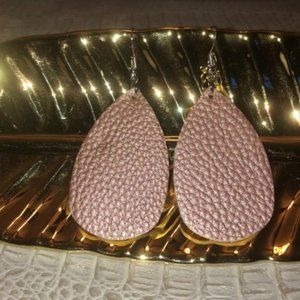 Faux Leather Teardrop Earrings - Pink 654