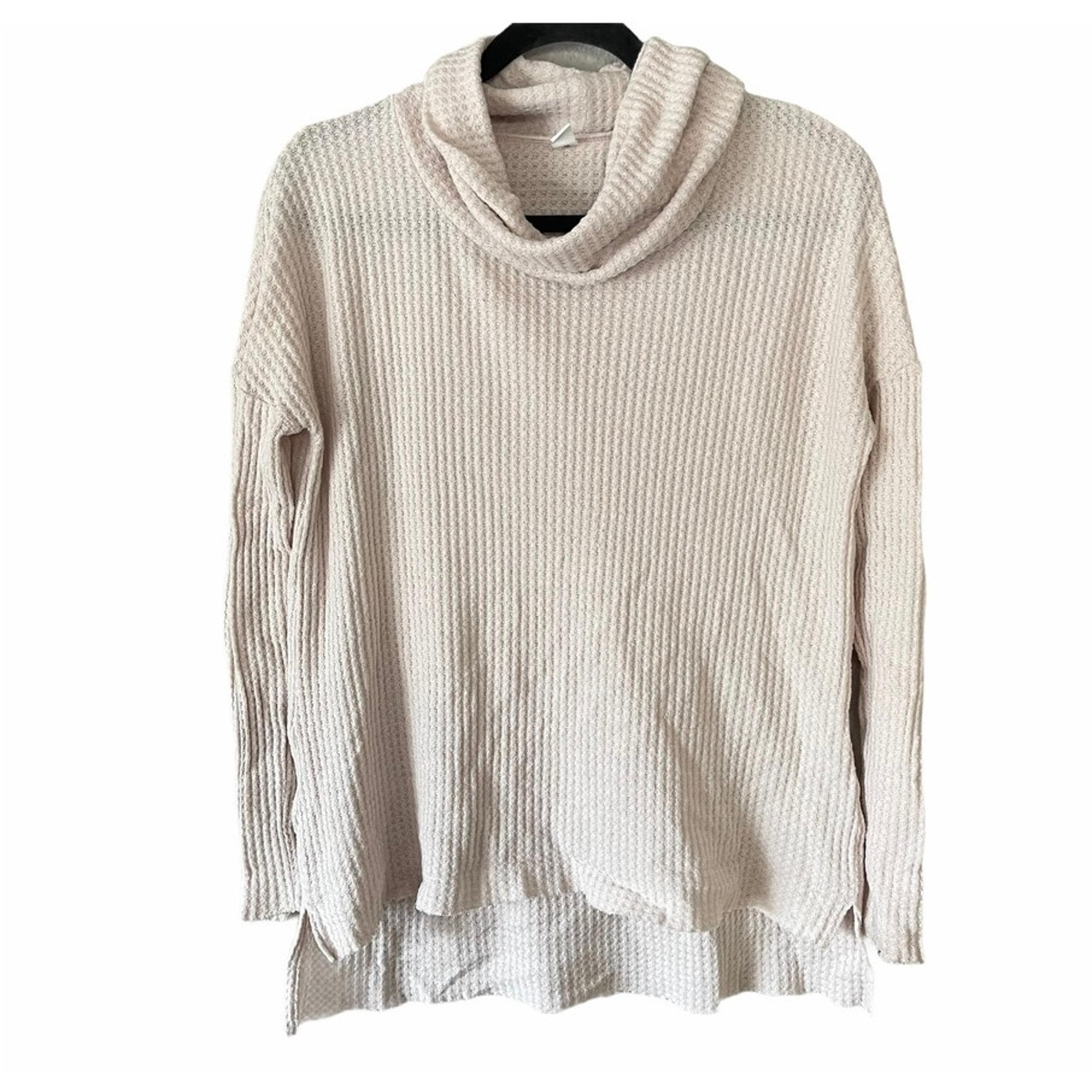 BP. Waffle Knit Raw Step Hem Cowell Neck Womens Long Sleeve Top Cream Small