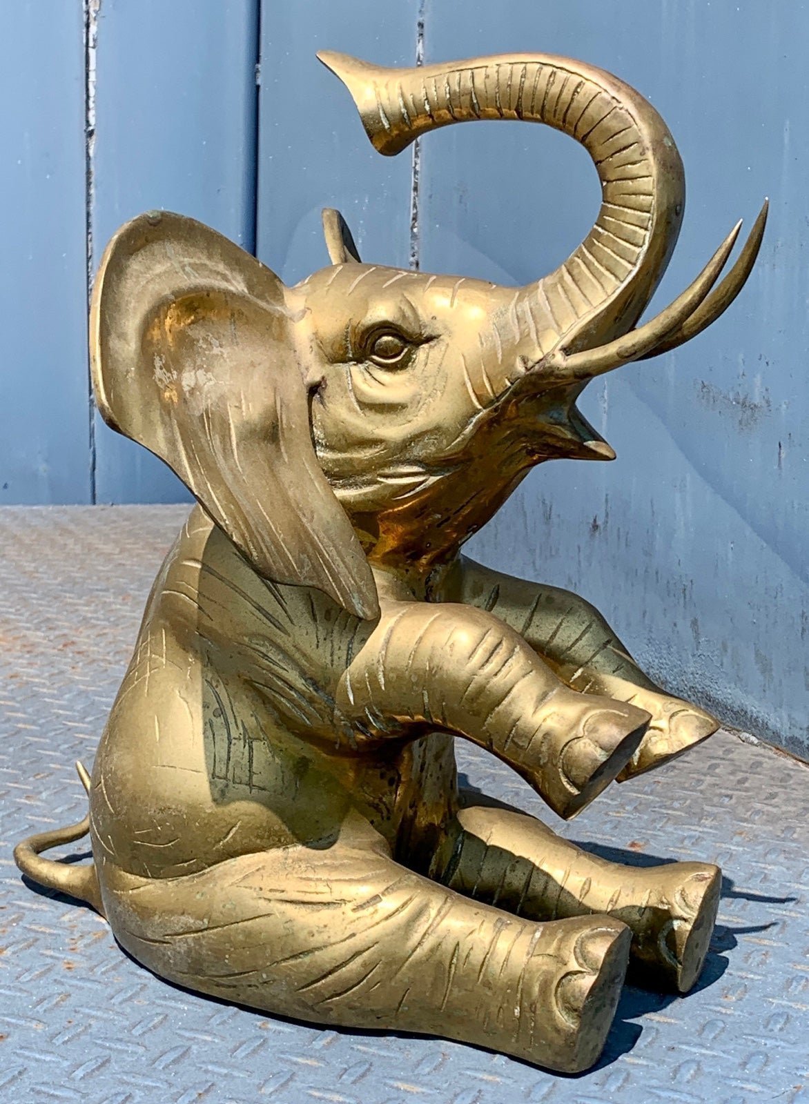 Large Vintage Korean Bronze Sitting Elephant Hand Crafted Sculpture Statue