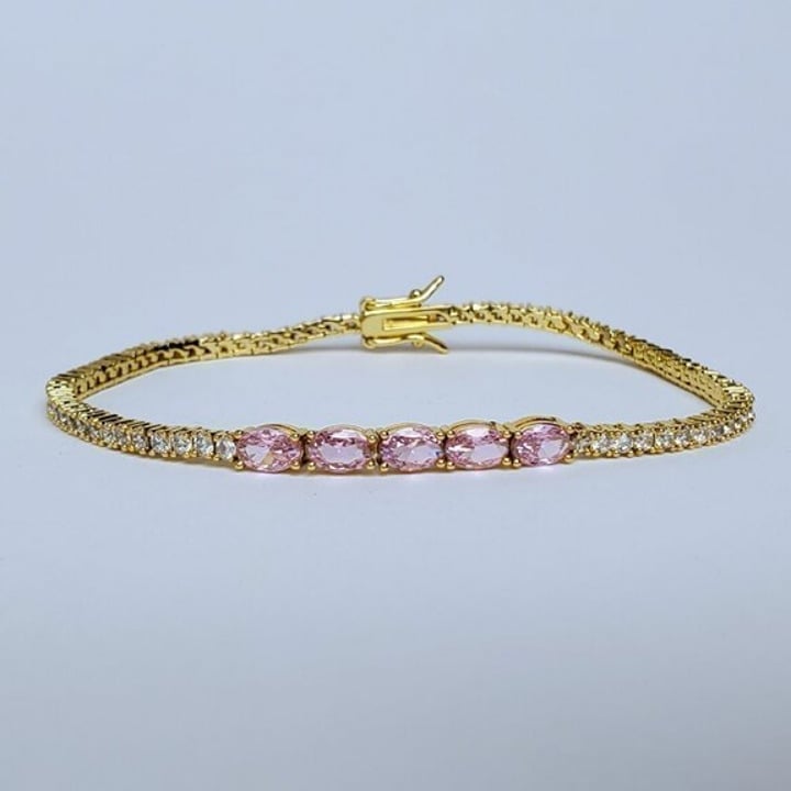 14K Gold 8 Womens 1ct Diamond 2ct Pink Sapphire Gemstone Tennis Bracelet 8 inch