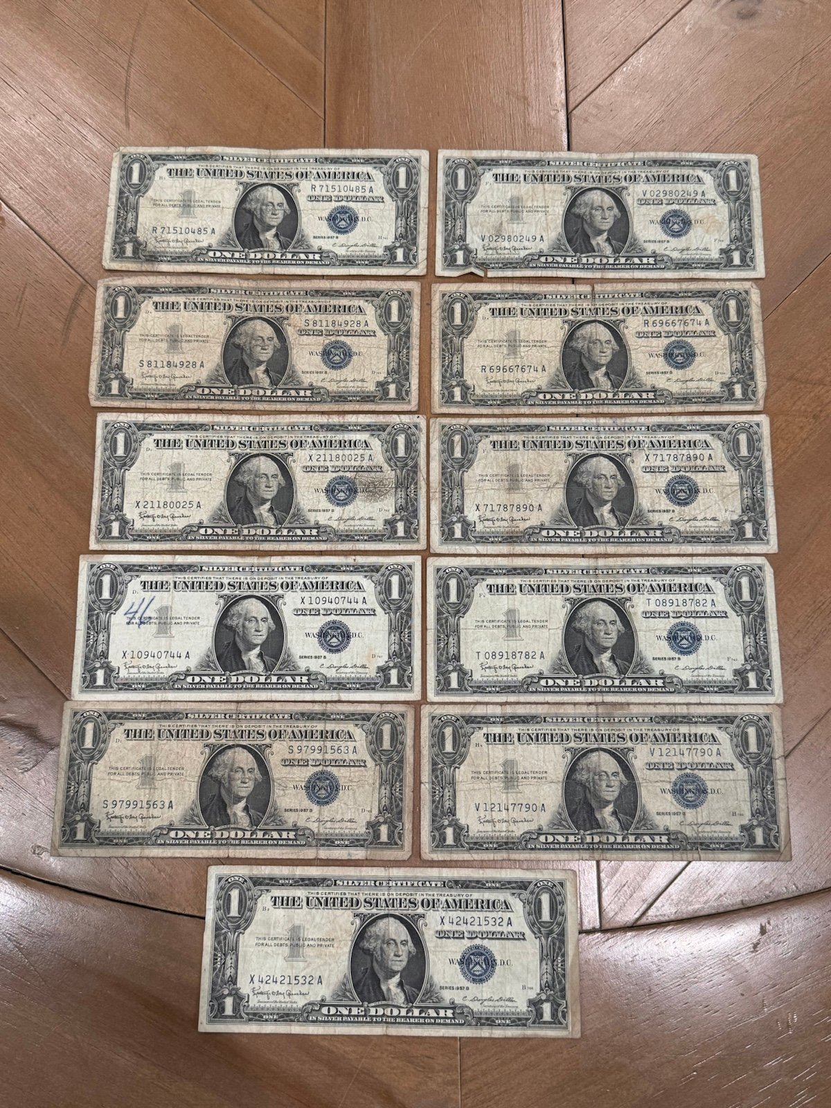 Series 1957-B One Dollar Blue Seal Silver Certificate Lot of 11