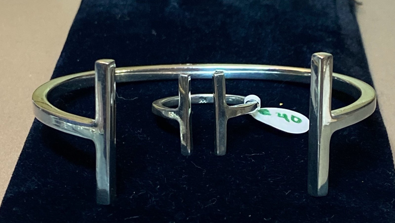 .925 sterling silver solid bracelet & sizable ring 7-10